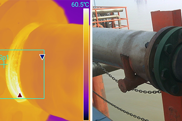 出現異常高溫的管道法蘭處的紅外熱像圖